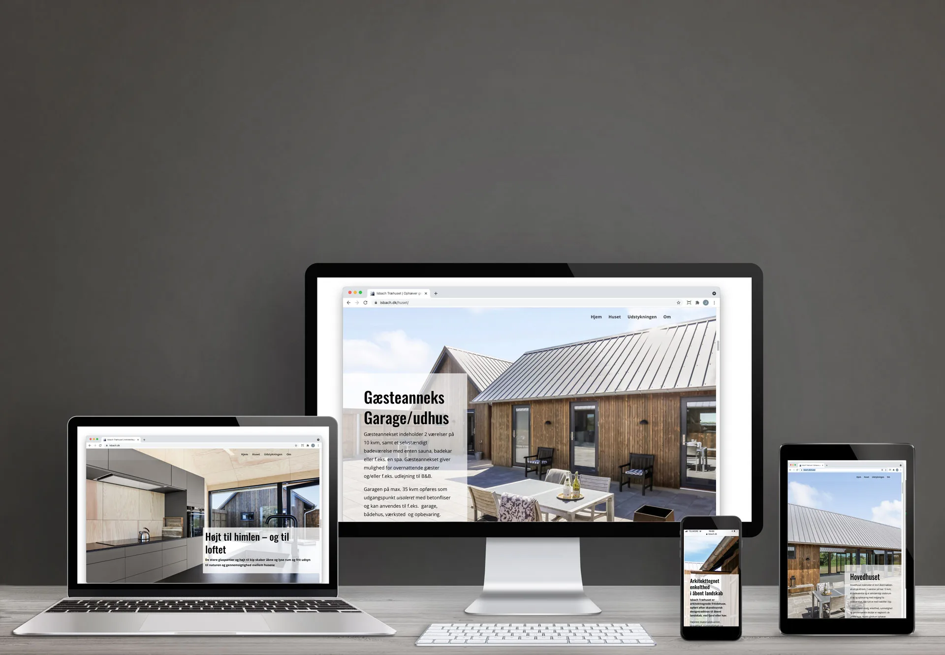 Website på skærm, tablet og mobil